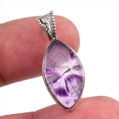 Natural Cloud Amethyst Gemstone Handmade 925 Solid Silver Pendant 1.25'' J8r22