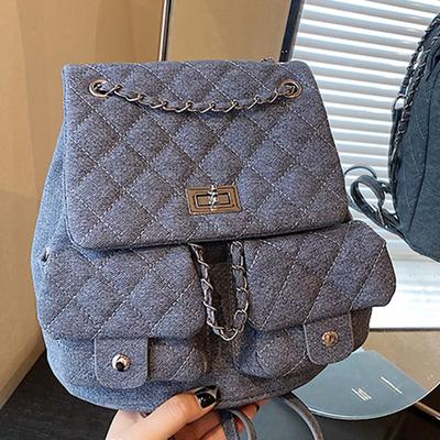 Niche Denim Backpack Bag 2025 Summer New Fashion Foreign Style Rhombus Chain Backpack High Value Shoulder Bag