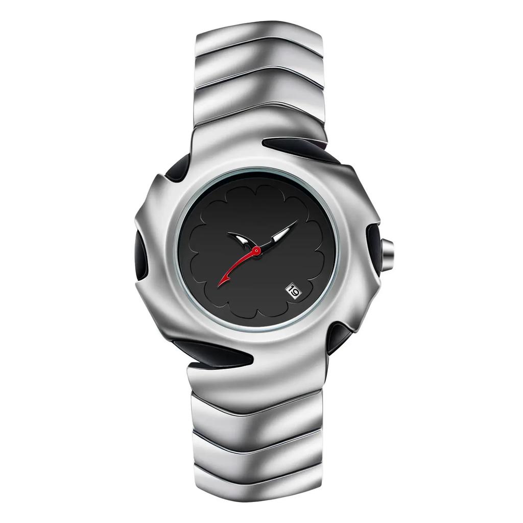 Y2k Design Red Quartz Watch Men Dpecial Blade Personalize High Quality Creative Black Medieval Old Steel Unique Men AAA Clock