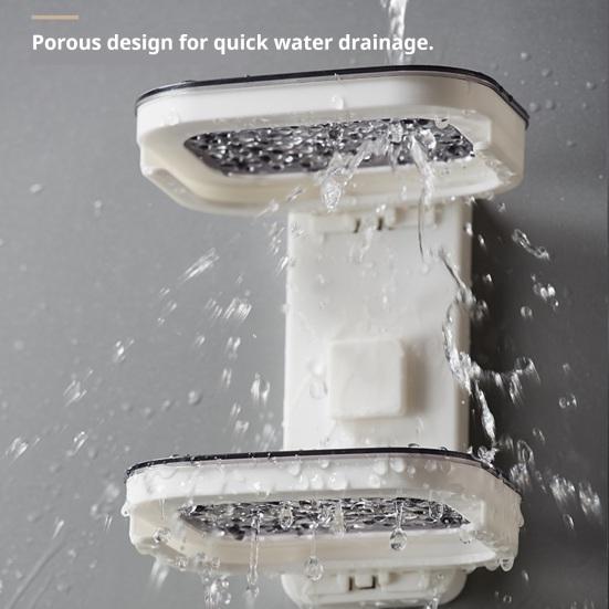Soap Box Double Layer Shower Soap Dish with Strong Suction Cup Easy to Install No Drilling Wall Mounted Soap Tray