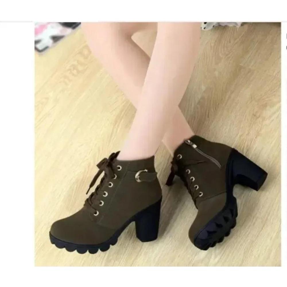 Autumn/Winter  Women's Boots Cross Tie Short Boots Thick Heel Leather Boots
