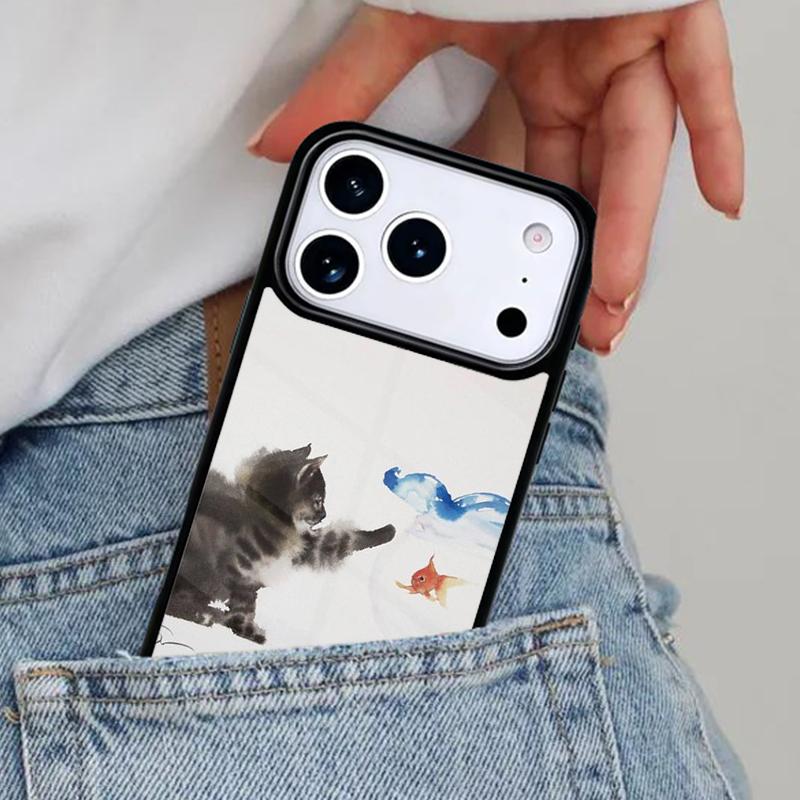 Cat And Goldfish Phone Case for iPhone 16e 15 14 13 12 17 Pro Max Plus Air 17pro Cover Coque