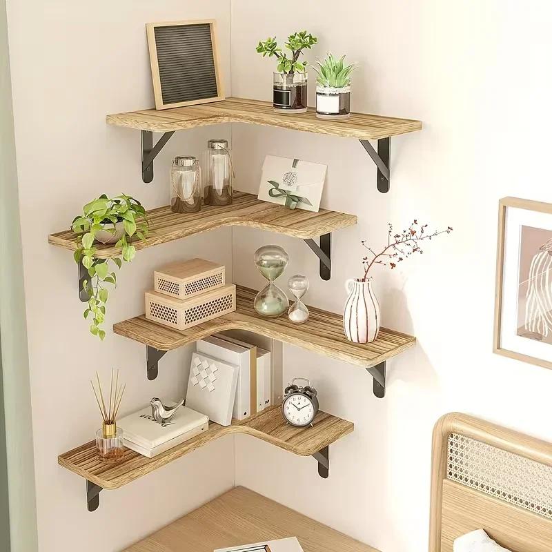 Latest Models Corner Shelves Wall Mounted Set of 3 Wood Wall Shelves for Bedroom /Bathroom/Living Room/Kitchen/Laundry Room