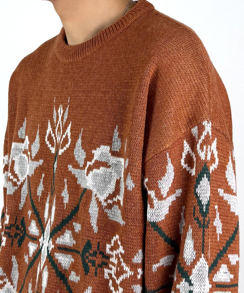 A MADE Wool Blend Jacquard Overknit (Fog Orange)