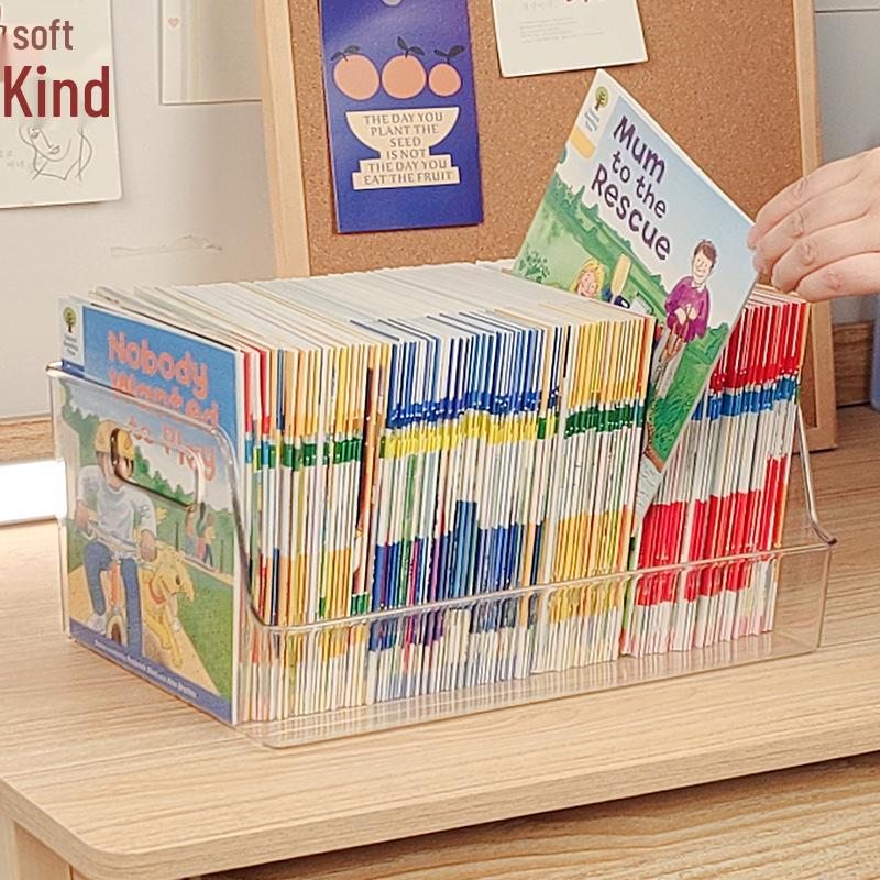 Transparent Student Book Organizer: Children's Picture Book Desk Shelf, A4 Storage Box, Desktop Bookcase Basket