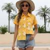Women's Casual Shirt Summer Spring Flower Pattern Print Short Sleeve Blouses and Shirts