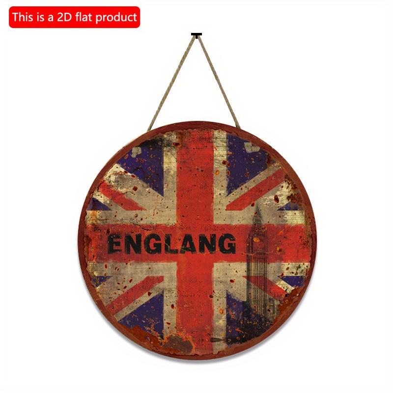 2D düz 20*20cm 1 adet Vintage İngiliz bayrağı baskılı Big Ben desenli Rustik Duvar Dekoru, Kırmızı&Mavi retro stil Barlar, Garajlar, Araba için Mükemmel Duvar Askıları,