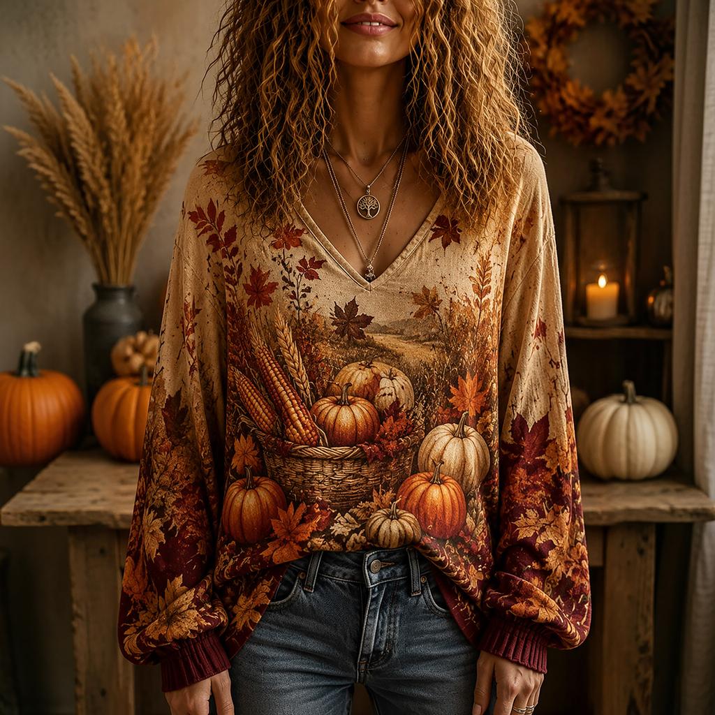 Women's V-Neck Top for Halloween and Fall