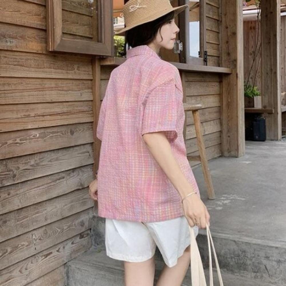 Navava Cool Seersucker Thin Check Short Sleeve Shirt Nb2691