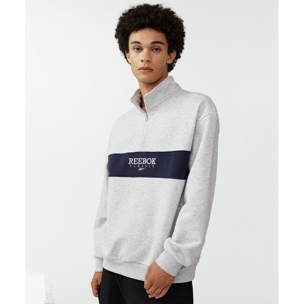 Reebok Legacy Half Zip Up Sweatshirt   Light Gray