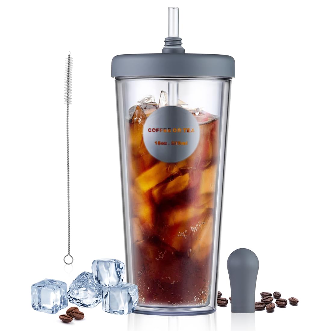 

Fexmoy Vacuum Insulated Water Bottle with Straw, 520ml, Double-Walled Design, Spill-Proof, with Straw [Can be used for juice, water, fruit tea,