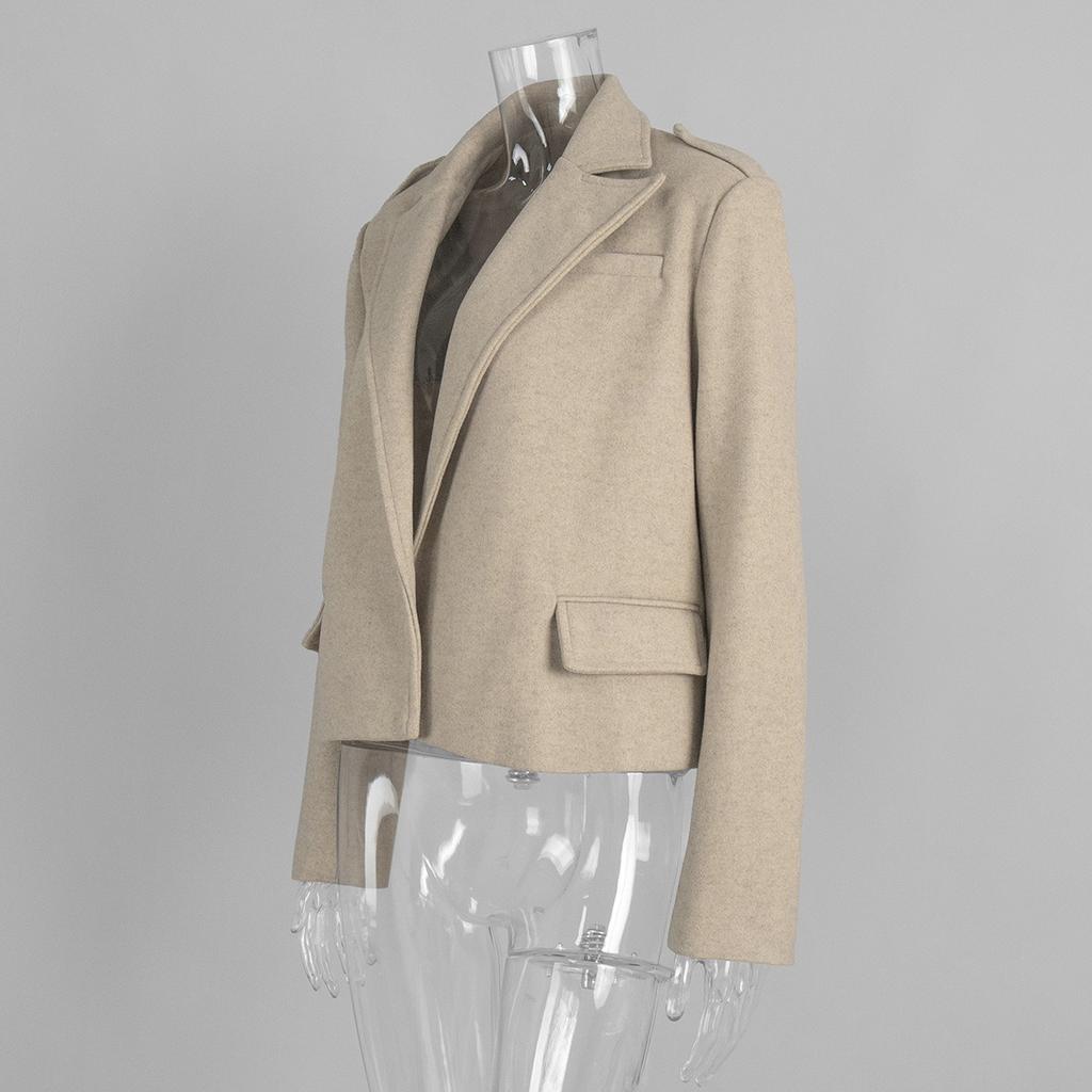 Fall Winter New Women's Loose Wool Blazer Notch Lapel Epaulette Oversized Jacket Outerwear