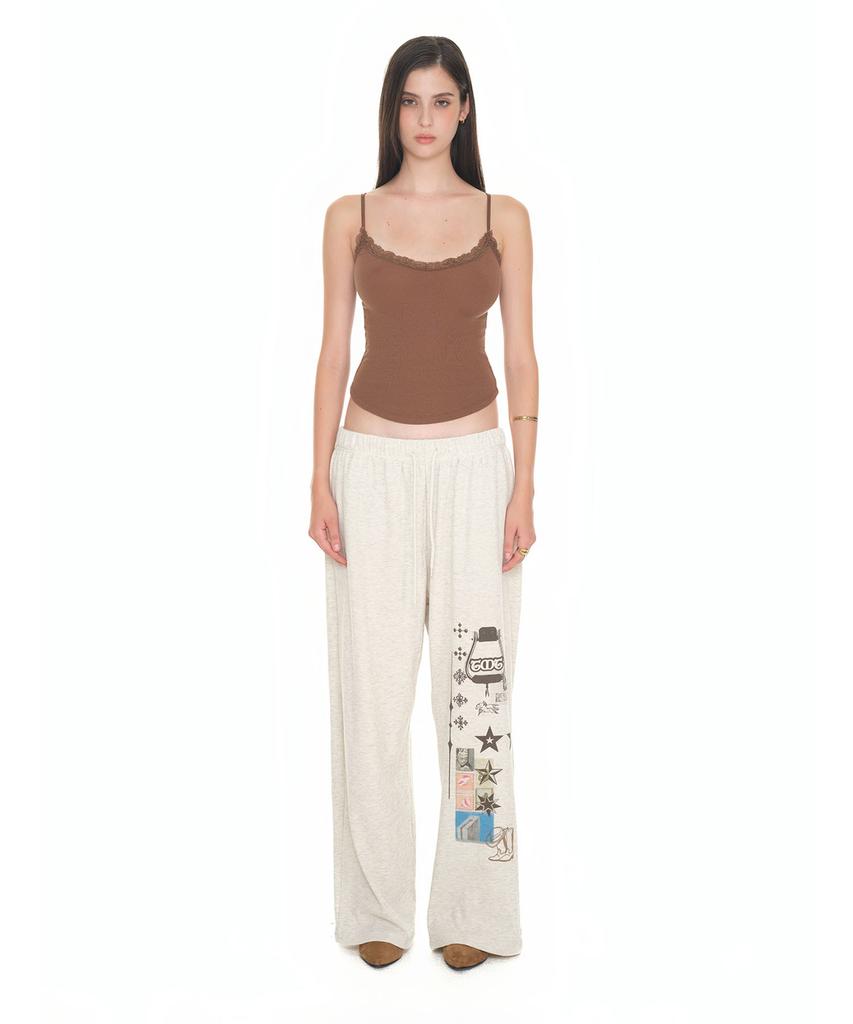 TOOMUCHTAX Printed Waffle Pants Ivory
