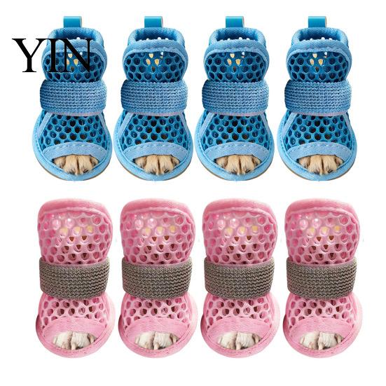 Water Resistant Dog Sneakers 4Pcs Shoes for Hot Pavement, Breathable Mesh Boots, Summer Pavement Paw Protectors with Non-slip Soles Small Medium Dogs
