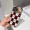 Lucky Start Phone Case For iPhone 17 16 15 14 13 12 11 Pro Max 16E Gold Electroplated Glass Shell Burgundy & Blue Check Cover