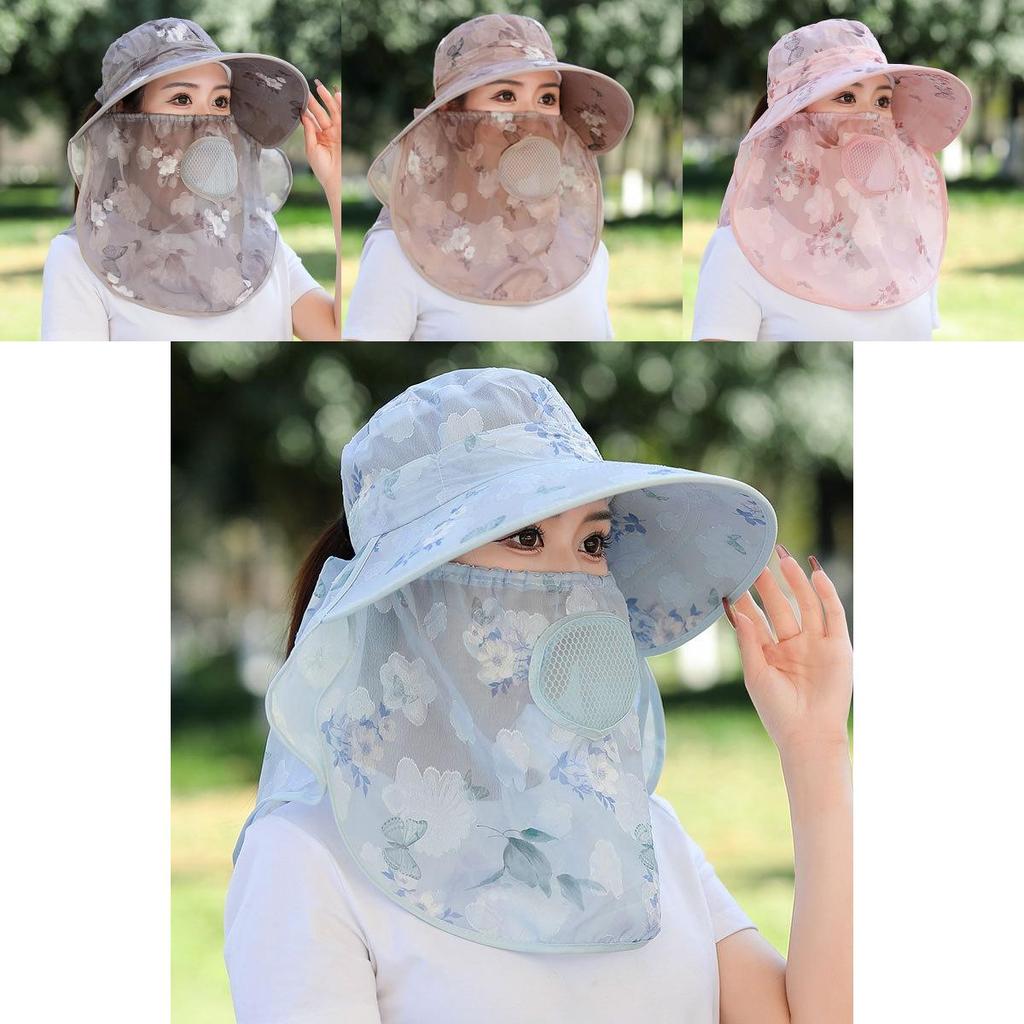 Polyester Chiffon Sun Hat With Face Mask And Neck Cover For Outdoor Gardening Sun Protection