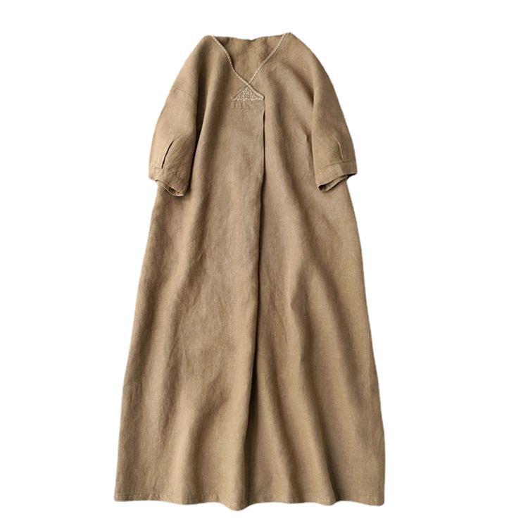 Women's Plus Size V-Neck Short Sleeve Linen Dress - Summer 2026