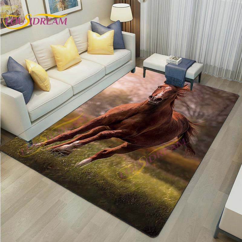 3D Running Horses Carpet Animal Rug for Home Living Room Sofa Colorful Horse Floor Mats Child Bedroom Decor Kids Play Carpets