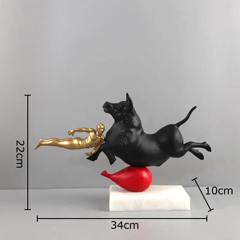 Game with Bulls Sculpture Marble Base Ornaments Modern Crafts Desk Decoration Bullfighter Abstract Artwork Room Aesthetic Decor