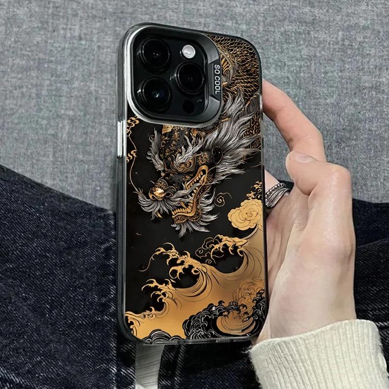 

Black Gold Chinese Dragon Wave Art Phone Case for iPhone 17 16 15 14 13 12 11 Series Pro Max Plus Double Layer Protection iphone 11
