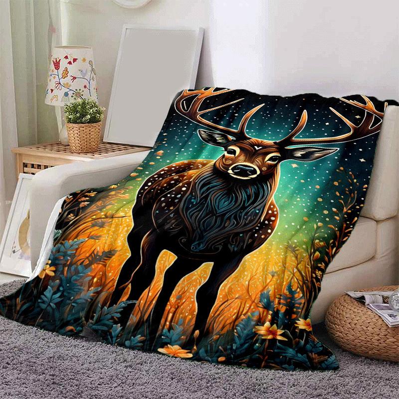 1 Stück Leichte Flanelldecke mit Hirschdruck, Bequeme und Warme Decke, für Camping Sofa Bett und Couch Büro, Geeignet als Geschenkdecke