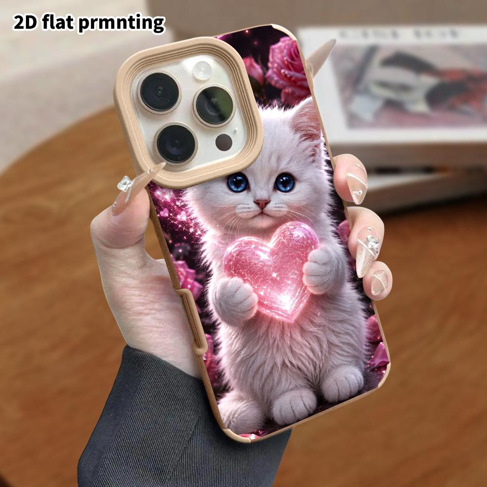 Phone Case: Lambskin 2D Flat Samsung Galaxy A34 A35 M05 M06 S20 S22 S21 FE Plus 5G Protective Case, Cute Little White Cat, Christmas and Halloween Gif