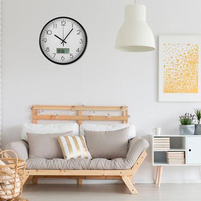 Wall Clock 11.6 Inch Round Wall Clocks Battery Operated Wall Clock with LCD Display for Perpetual Calendar and F° Temperature