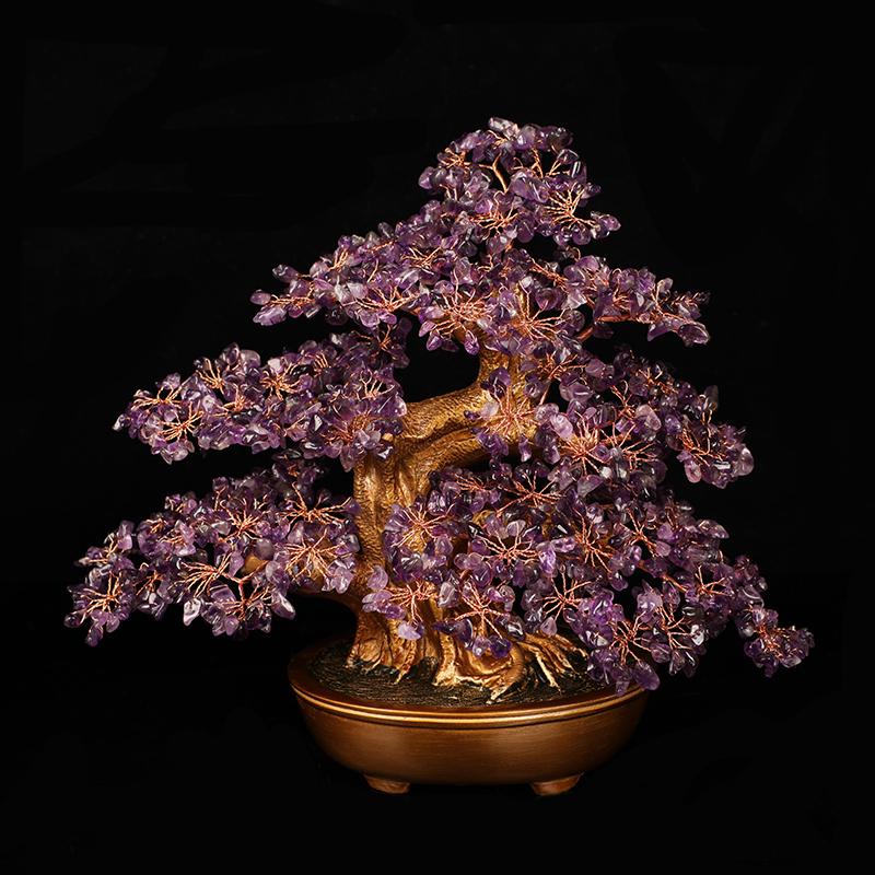 Amethyst Money Tree Ornament: Purple Wealth-Attracting Home Decor Gift