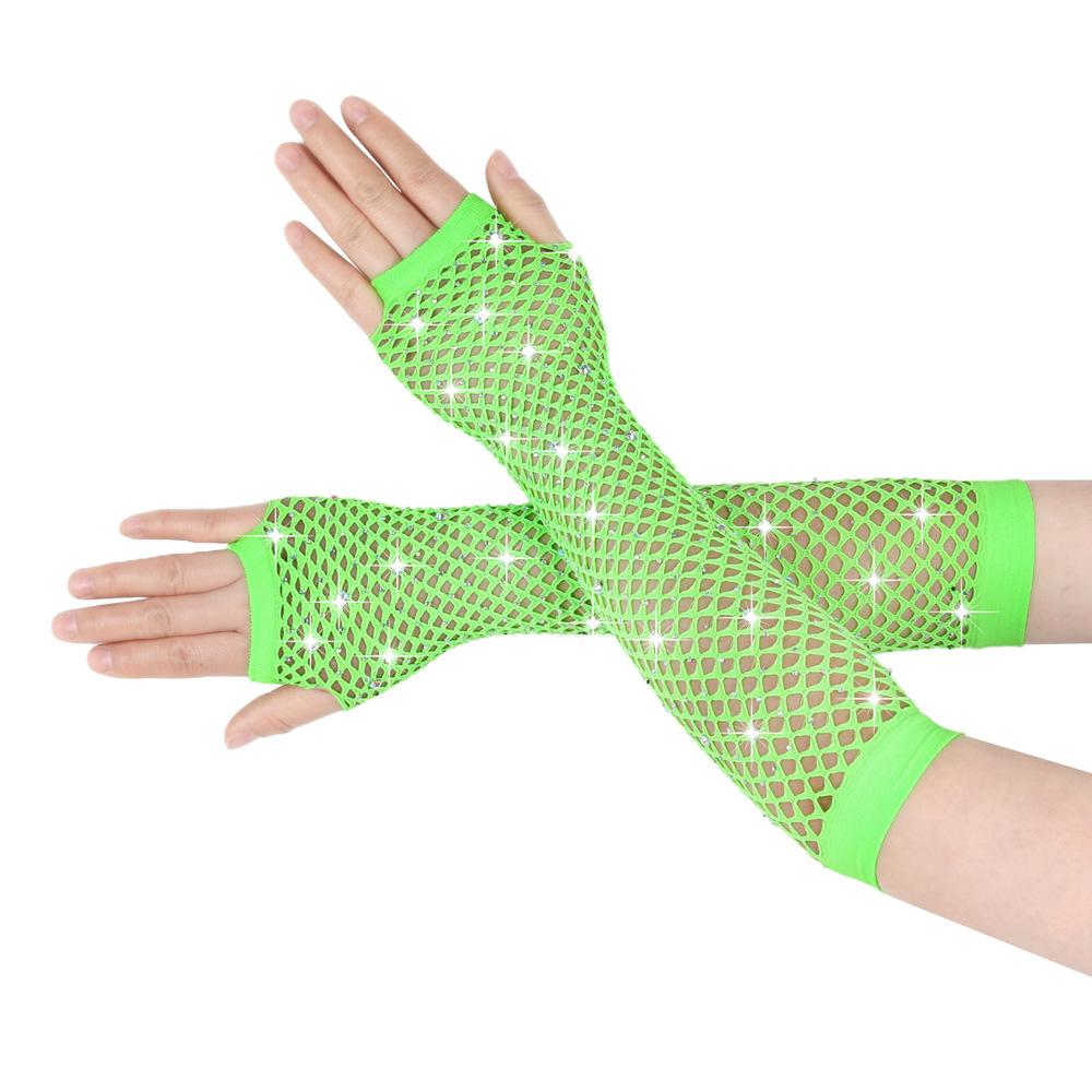 Guantes de diamante para fiesta, red de pesca, guantes de malla elástica, guantes largos sexys de diamante para discoteca retro