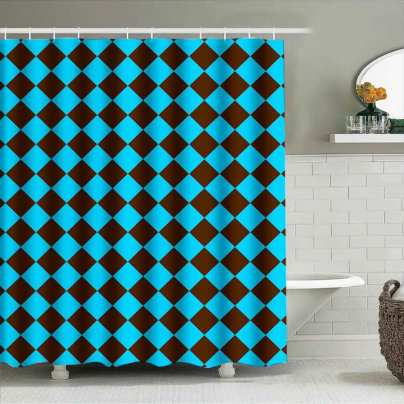 Diamond pattern waterproof and mildew-proof shower curtain modern simple design bathroom partition curtain elegant blue brown