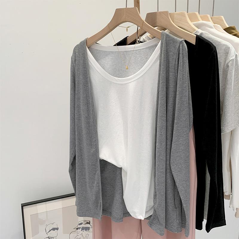 

Gentle Style Korean Style Gray Knitted Cardigan for Women Spring and Autumn Loose Casual Sunscreen Bottoming Shirt Coat Long-sleeved Top S серый