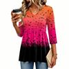 Women's Casual Halloween Print V-Neck Blouse with Three-Quarter Sleeves for Holiday Parties