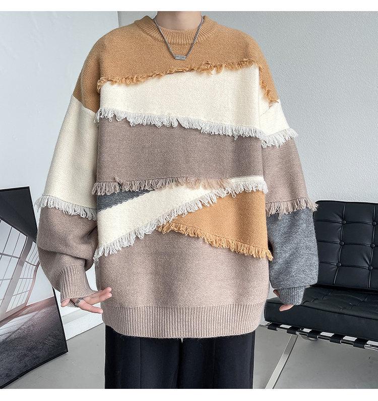 Men s Plus Size Trendy Tassel Knit Sweater – Autumn/Winter Cozy Loose Fit XL