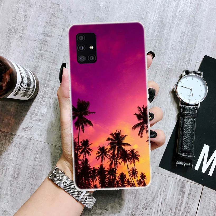 Palm Leaves Sunset Summer Scenery Phone Case For Samsung Galaxy A12 A22 A32 A42 A52 A72 A51 A71 5G A41 A31 A21 A02S M12 M21 M31