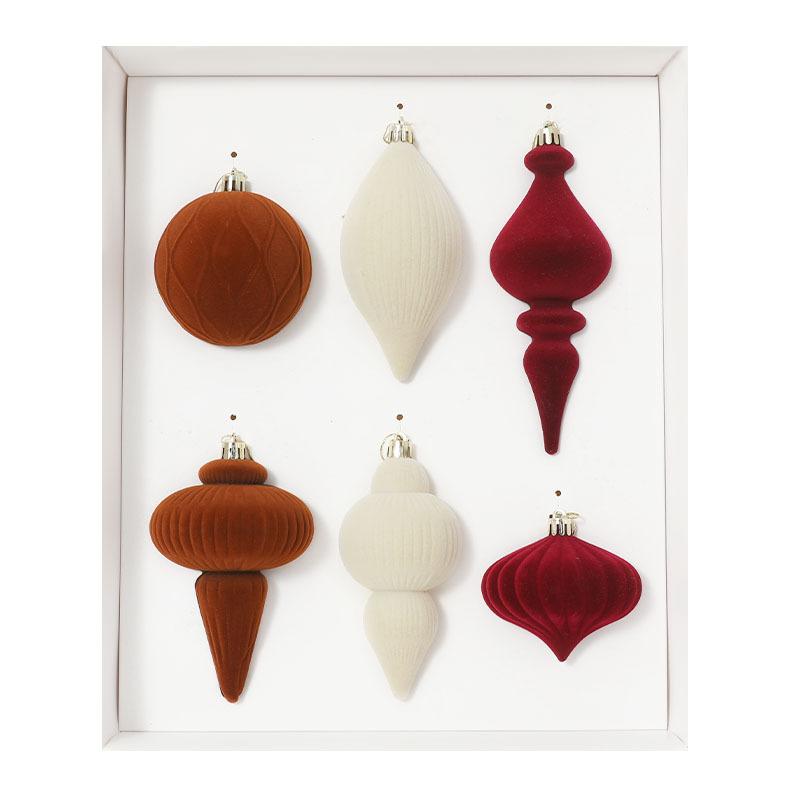 Special Shape Christmas Balls 6PCS Flocking Mocha Xmas Decorative Hanging Ornaments Party Christmas Spheres Pendant Set
