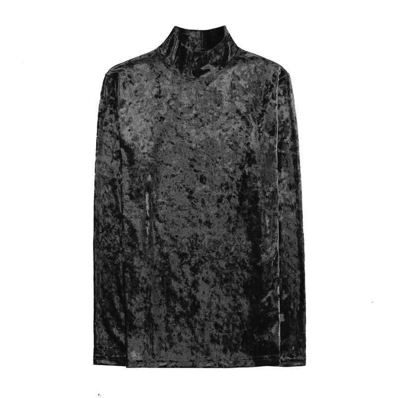 Moda Coreana Uomo Magliette in Velluto Primavera Autunno Collo Alto Solido Tendenza Versatile Manica Lunga Pullover Ampi Maglia Intima Top