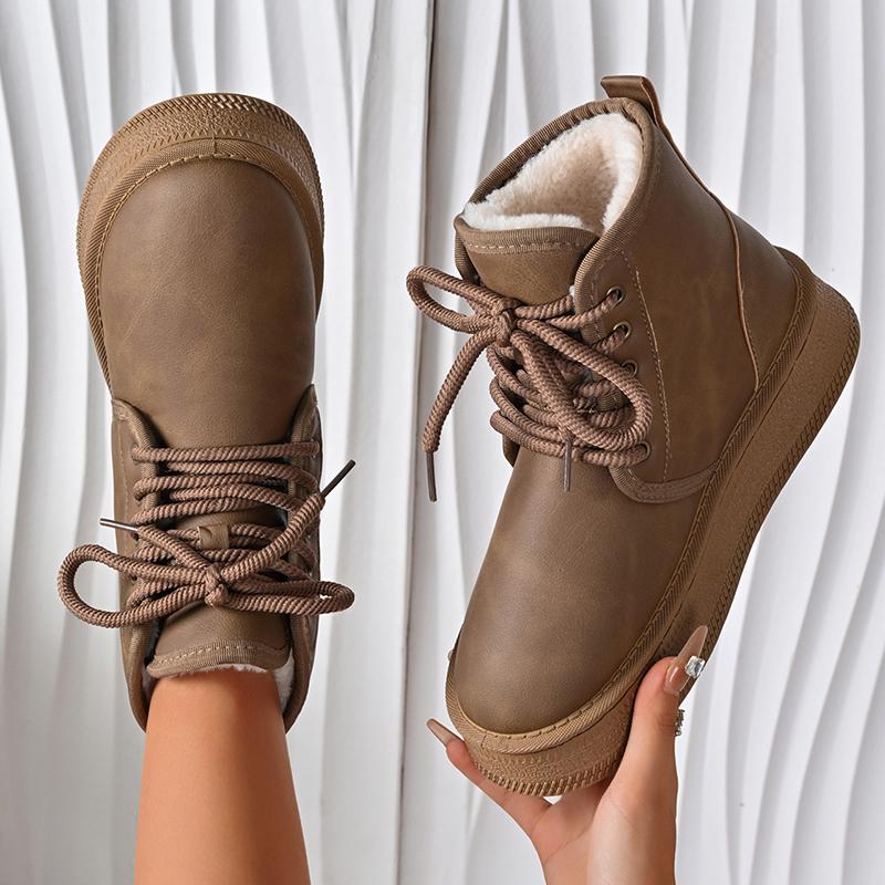 Fashion Lace Up Platform Snow Boots Women Anti Slip Warm Thicken Plush Ankle Boots Woman Thick Sole High Cotton Shoes 36-41