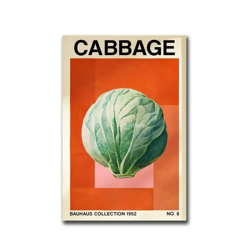 

Винтажный ботанический растительный принт, редис, лук, чеснок, капуста, холст, живопись, вегетарианский постер для кухни, ресторана, декор 40x50cm No Framed