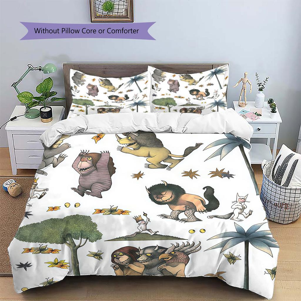 Where the Wild Things Are Pattern Bedding,Quilt Set Quilt Cover Pillowcase Home Birthday Gift(1 * Duvet Cover + 2 * Pillowcase, Without Core)