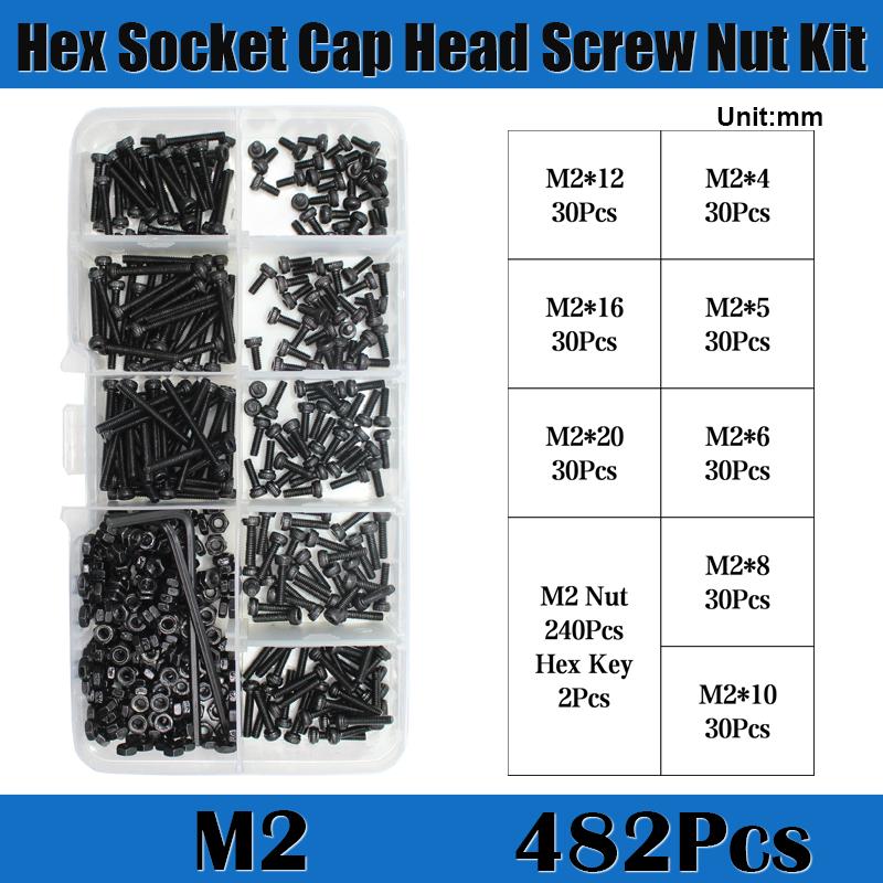Hex Socket Head Cap Screws Nut M2 M3 M4 M5 M6 Grade 12.9 Machine Screw Alloy Steel Black Bolt Nut Hexagon Socket Bolt Nut Kit