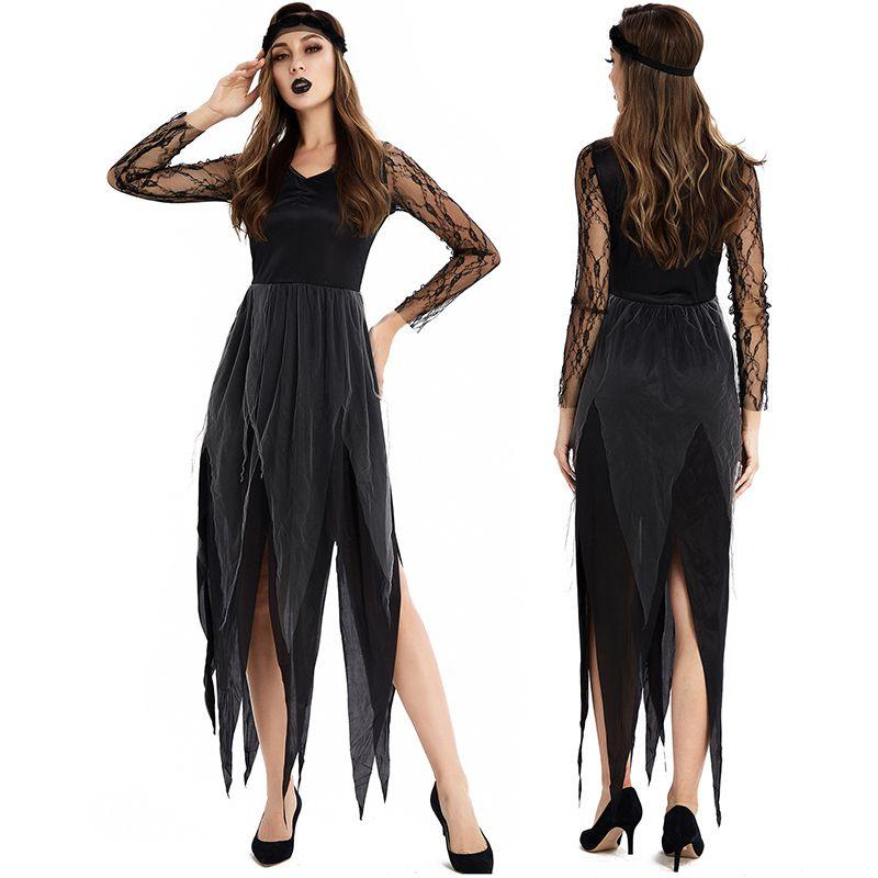 Dark Vampire Bride Halloween Costume For Women With Lace Polyester For Cosplay And Party