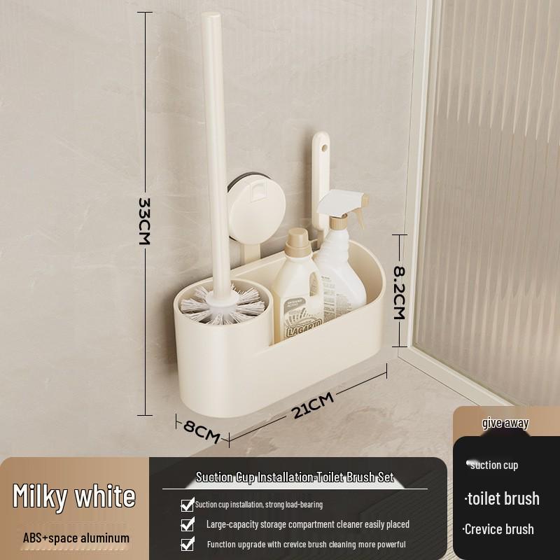 Wall-Mounted No-Drill Toilet Brush Set with Storage Rack