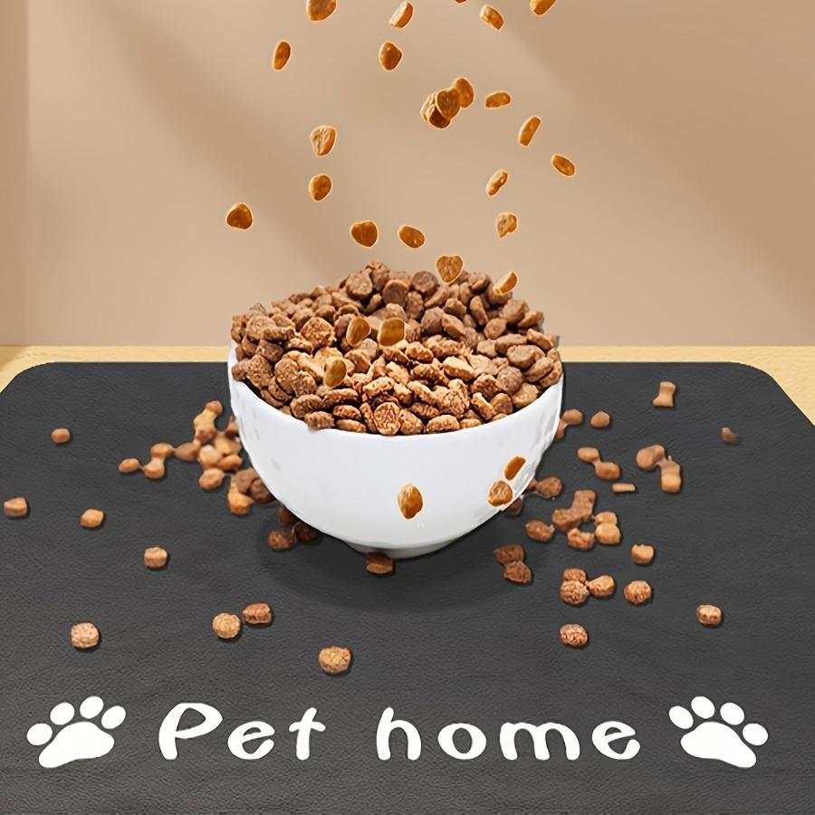 Quick-Dry Diatomite Pet Feeding Mat with Cute Paw Print Design, Non-Slip Waterproof Dog and Cat Food Mat for Home Use, Black with White "Pet Home"