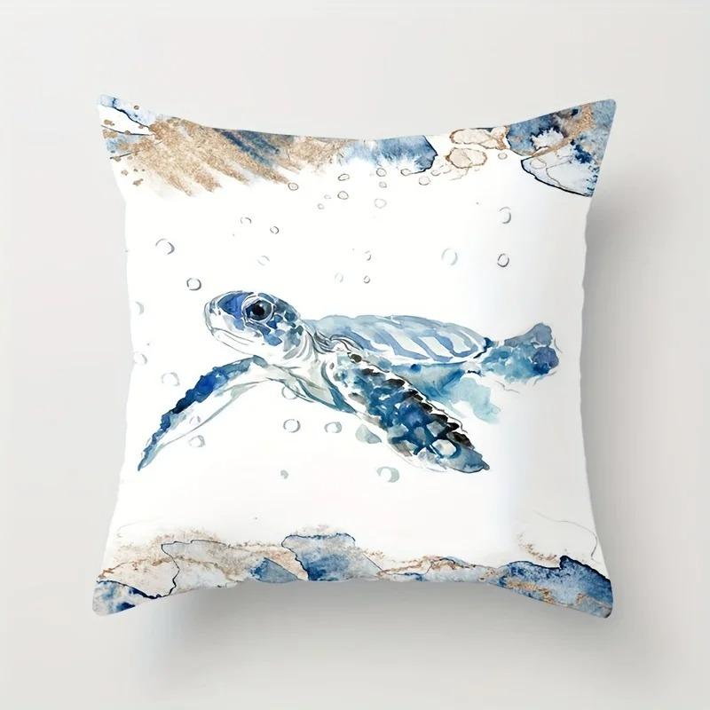 Underwater Creatures Watercolor Pattern Pillowcase Pattern Cushion Cover Suitable For Sofa Bedroom Car Pillow Cover