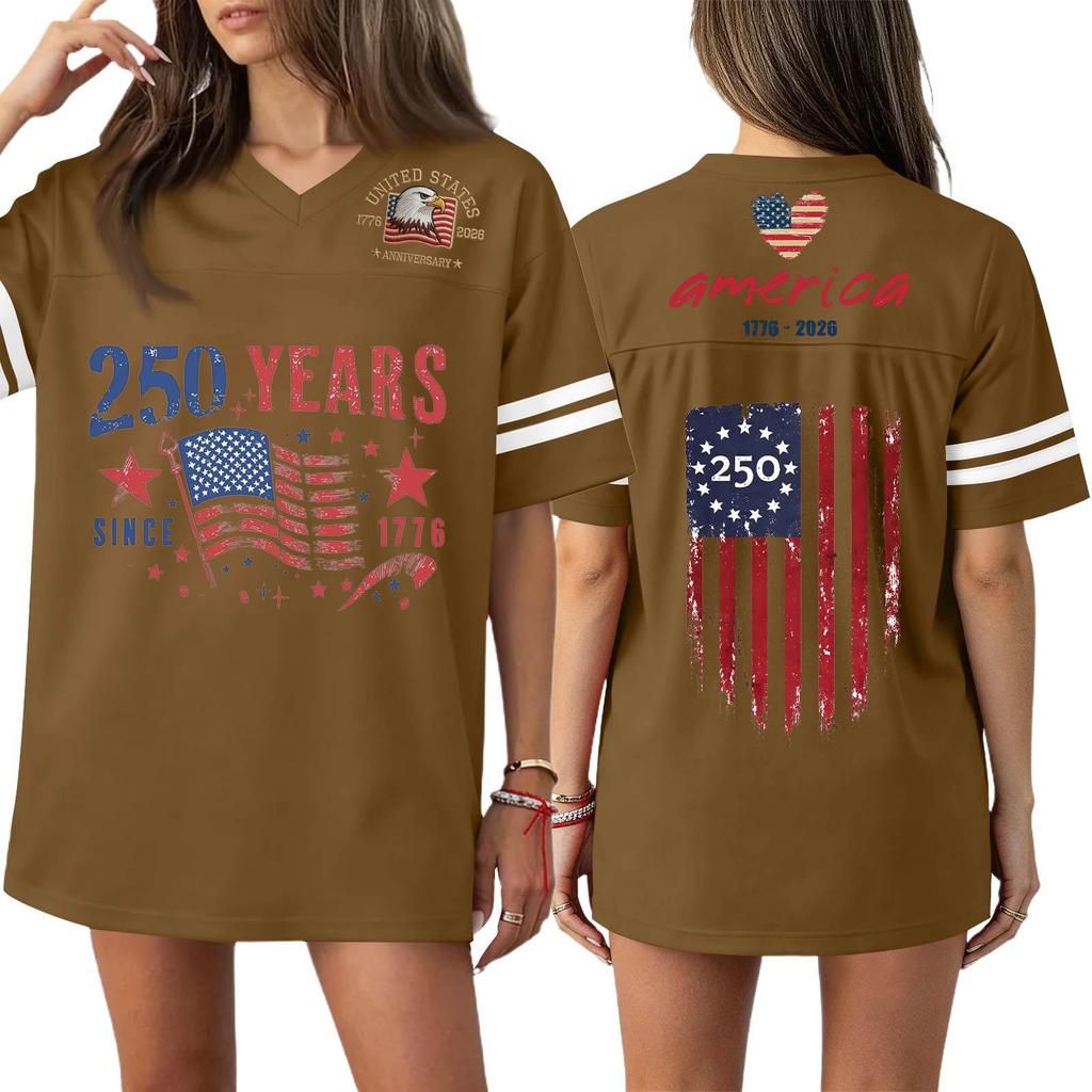 Damen Casual Mode V-Ausschnitt Sport Unabhängigkeitstag Druck Kurzarm Sport T-Shirt Top