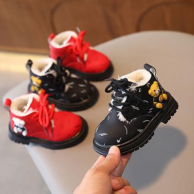 Zapatos de invierno de terciopelo grueso para niños y niñas, de algodón, con suela suave, botas de nieve para bebés