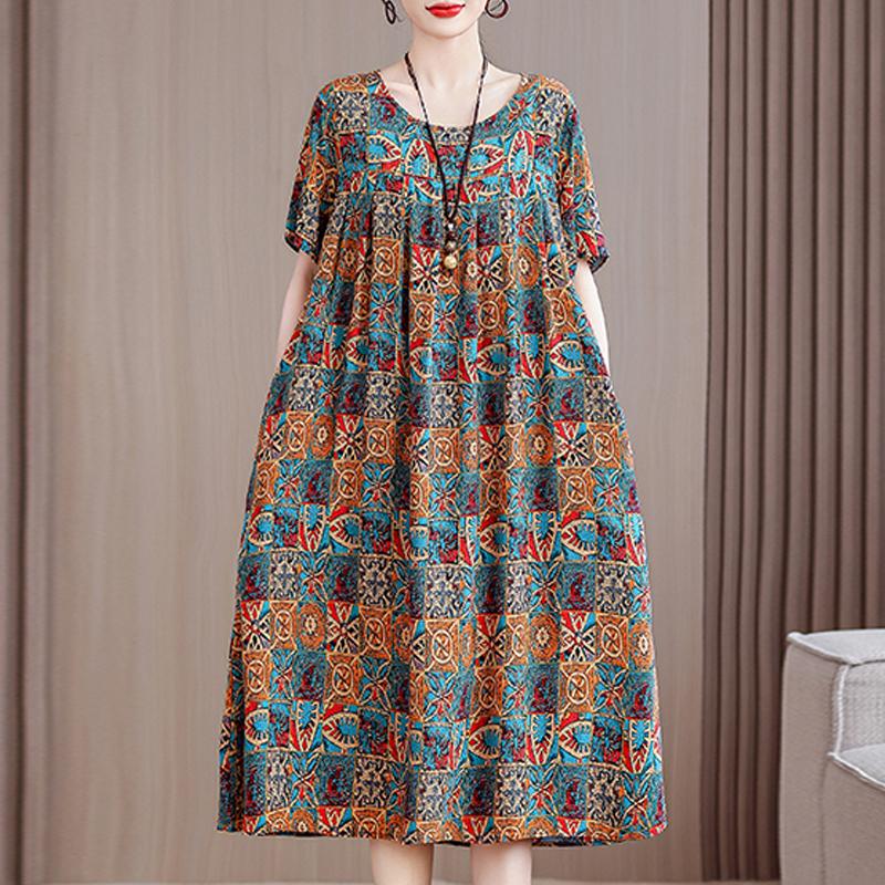 Letné oversize šaty Elegantné dámske dlhé šaty s krátkym rukávom Plus veľkosti