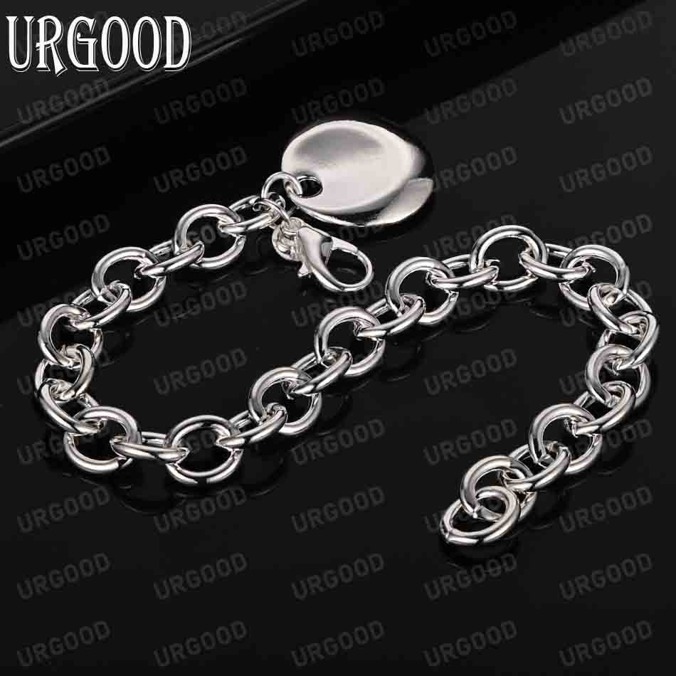925 Sterling Silver Round Pendant Bracelet Chain Fashion Wedding Jewelry