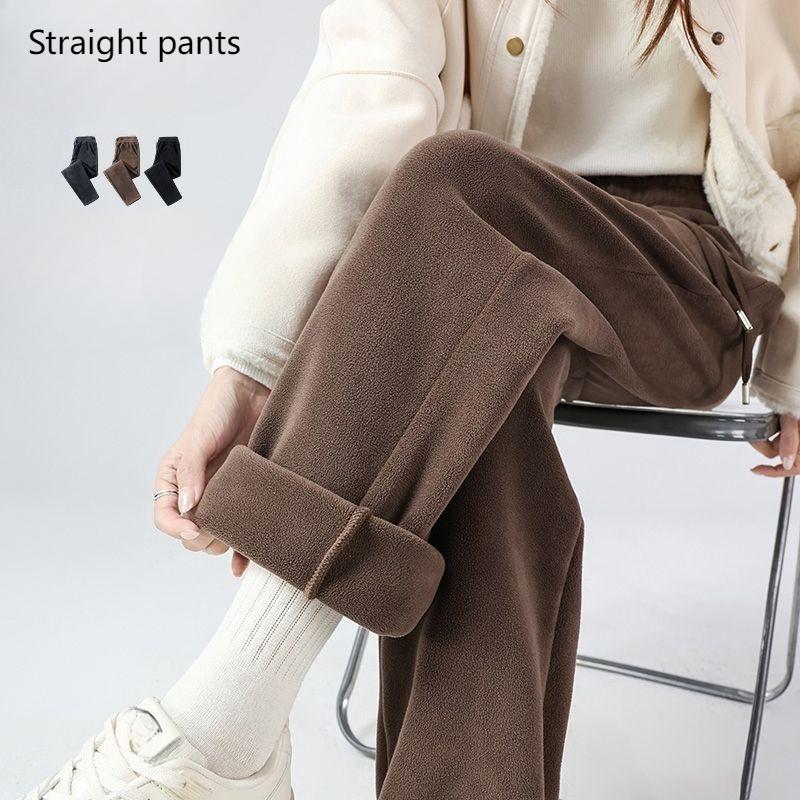 Fleece Sweatpants Women's Pants Solid Color Loose Autumn and Winter Plus Velvet Warm Sports Trousers Casual
