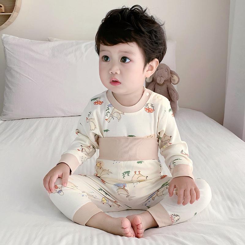 

Пижамный комплект из хлопка с высокой талией для новорожденных - защита живота и осенние штаны 100